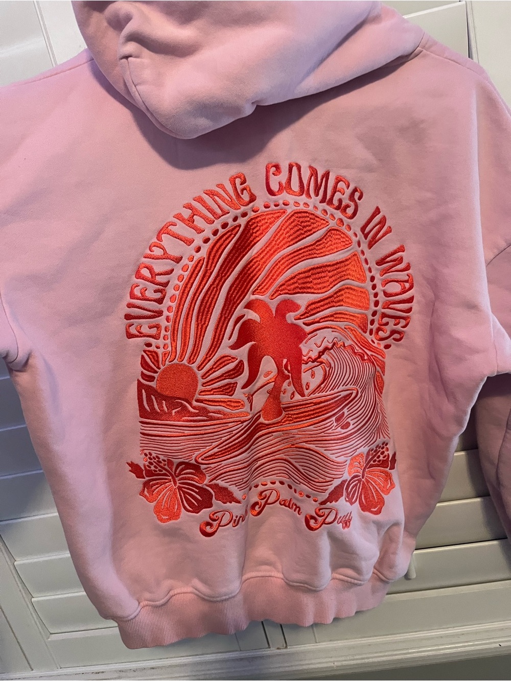 Pink Palm Puff pink Hoodie with Coral Logo
